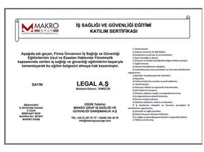 İş Sağlığı ve Güvenliği Eğitimi Katılım Sertifikası