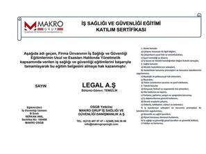 İş Sağlığı ve Güvenliği Eğitimi Katılım Sertifikası